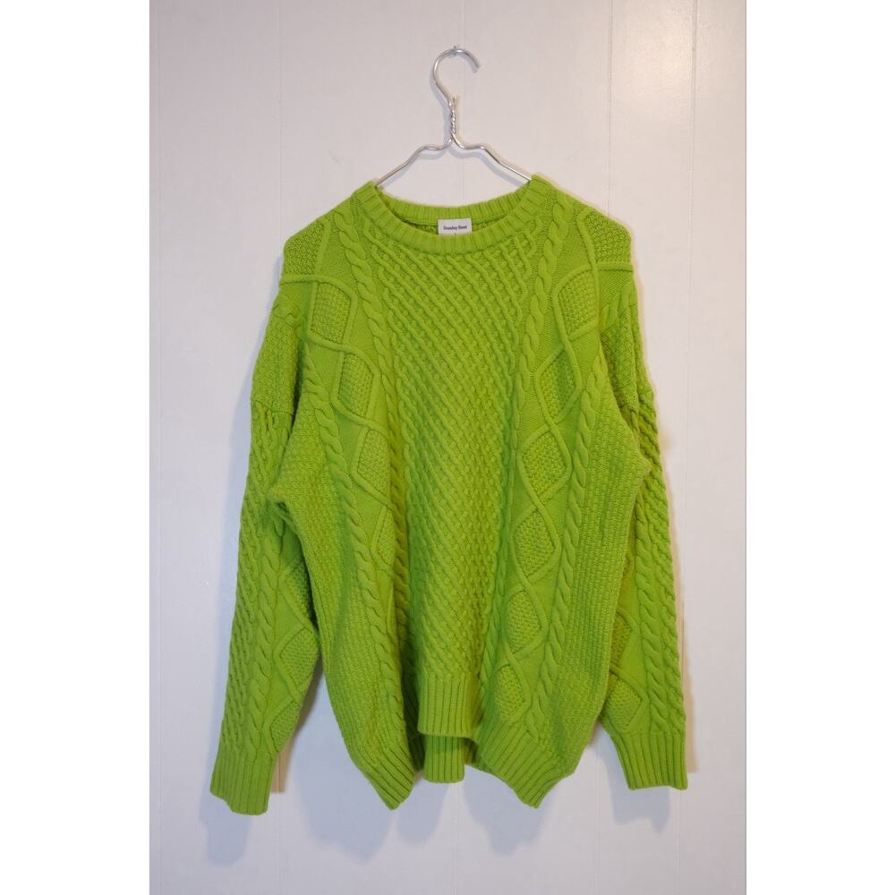 ARITZIA Sunday Best Peggy Sweater Crewneck Cable-Knit Wool Blend Lime Green Sz S
